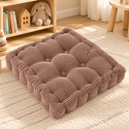 Tufted Corduroy Floor Cushion, Brown – 60 cm