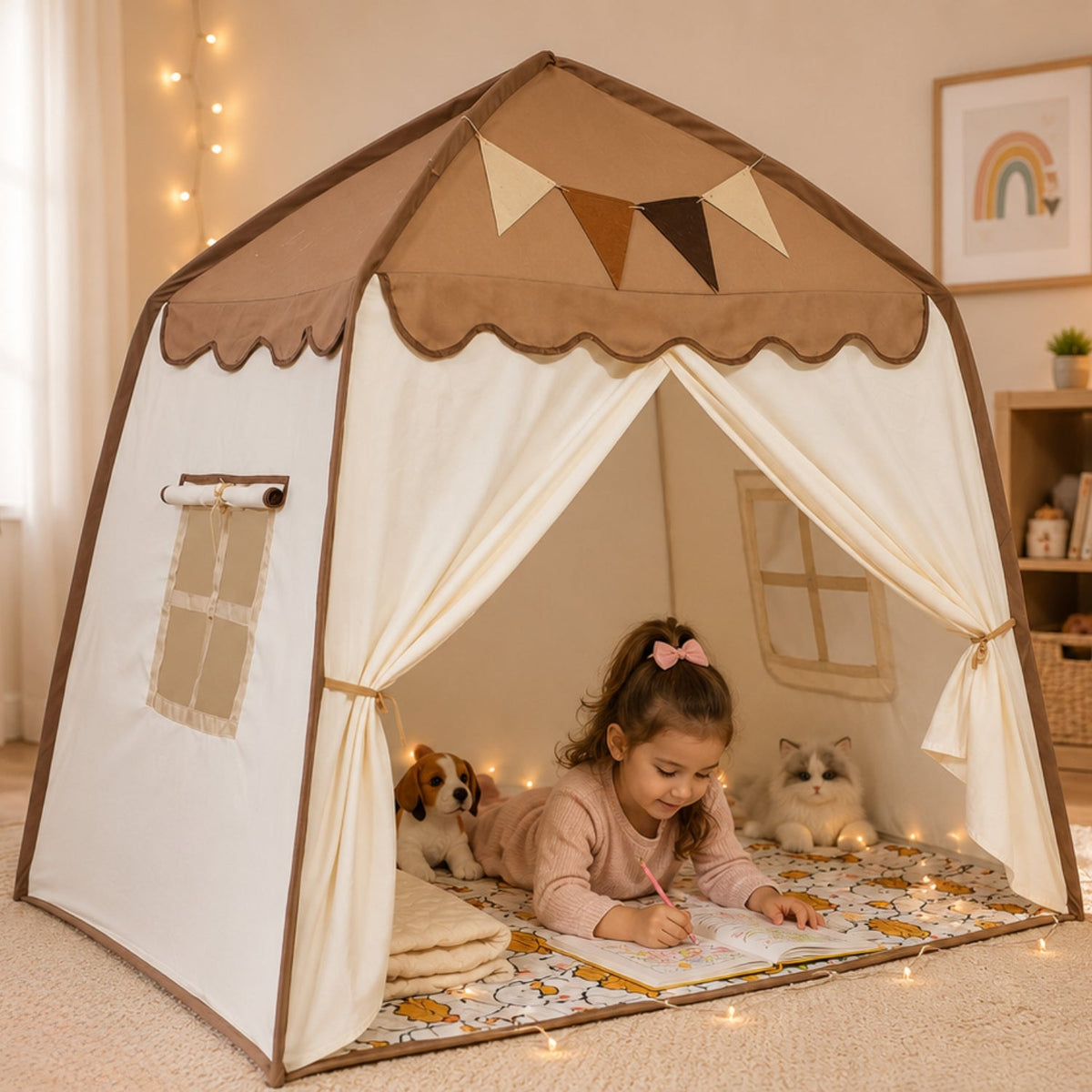 Kids Canopy Play Tent with Fibreglass Rods, Brown Canopy