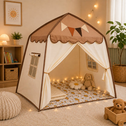 Kids Canopy Play Tent with Fibreglass Rods, Brown Canopy
