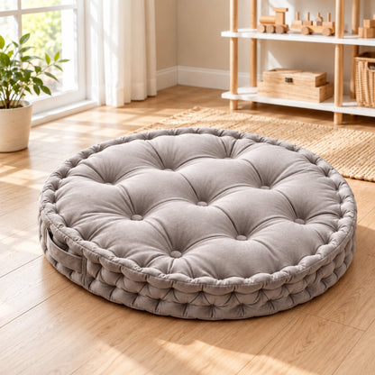 Kids Floor Cushion with Carry Handle – Plush Fabric, 60 cm, Gray