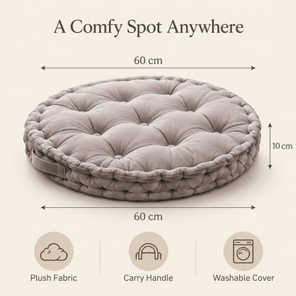 Kids Floor Cushion with Carry Handle – Plush Fabric, 60 cm, Gray