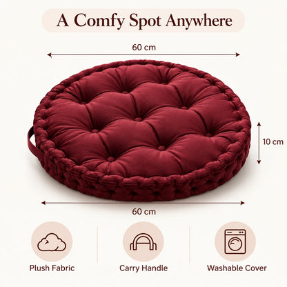 Kids Floor Cushion with Carry Handle – Plush Fabric, 60 cm, Dark Red