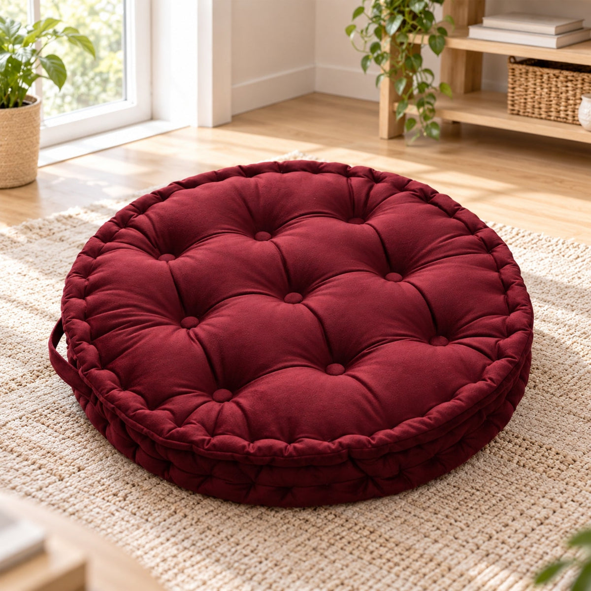 Kids Floor Cushion with Carry Handle – Plush Fabric, 60 cm, Dark Red