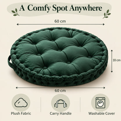 Kids Floor Cushion with Carry Handle – Plush Fabric, 60 cm, Green