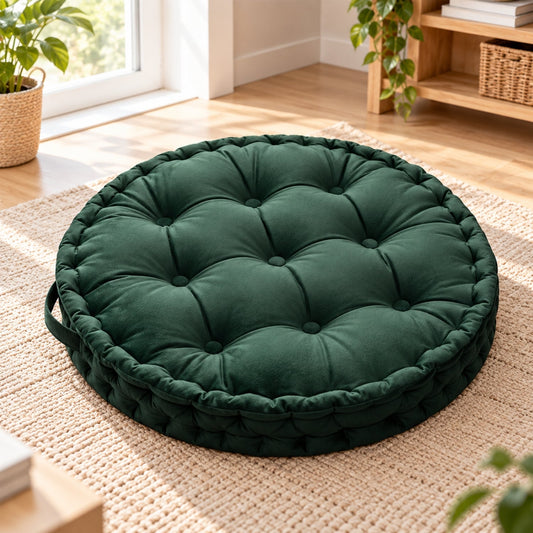 Kids Floor Cushion with Carry Handle – Plush Fabric, 60 cm, Green