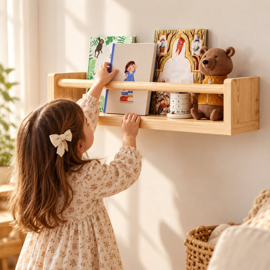 Two-Way Wooden Wall Shelf and Clothes Rail, Natural