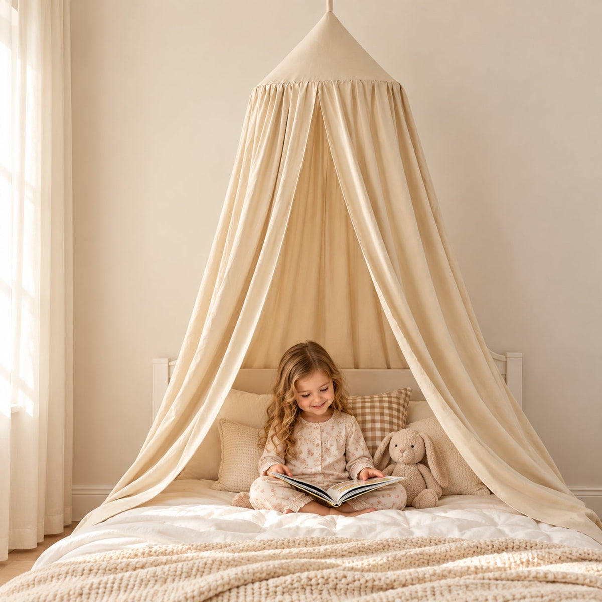 Kids Hanging Bed Canopy for Reading Dens, 270 cm – Light Beige