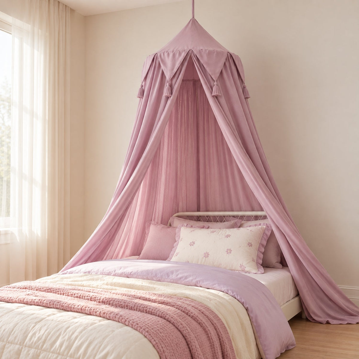 Sheer Hanging Bed Canopy for Cots and Kids' Beds, Dusty Mauve