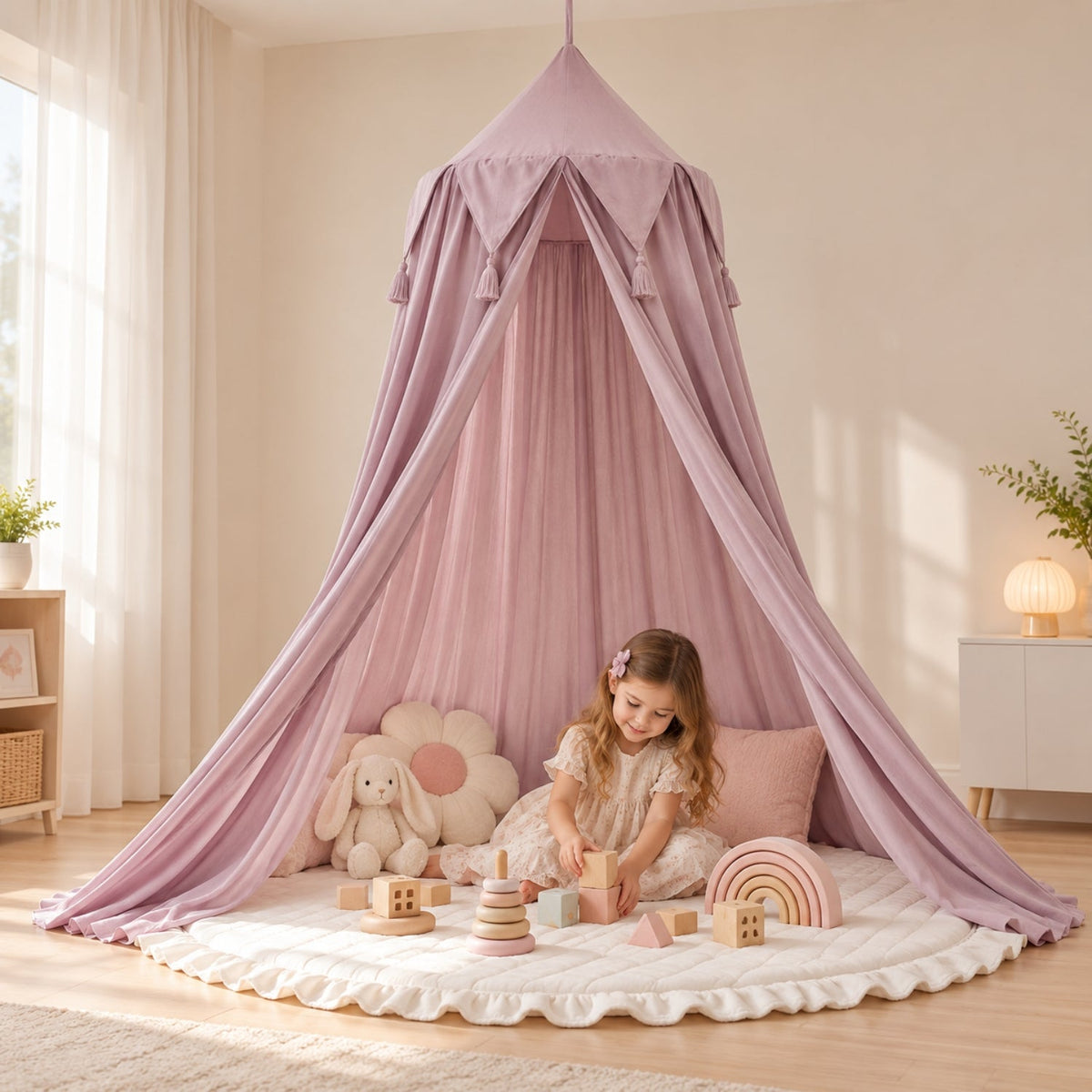 Sheer Hanging Bed Canopy for Cots and Kids' Beds, Dusty Mauve