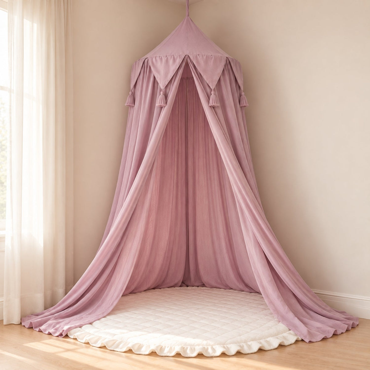 Sheer Hanging Bed Canopy for Cots and Kids' Beds, Dusty Mauve