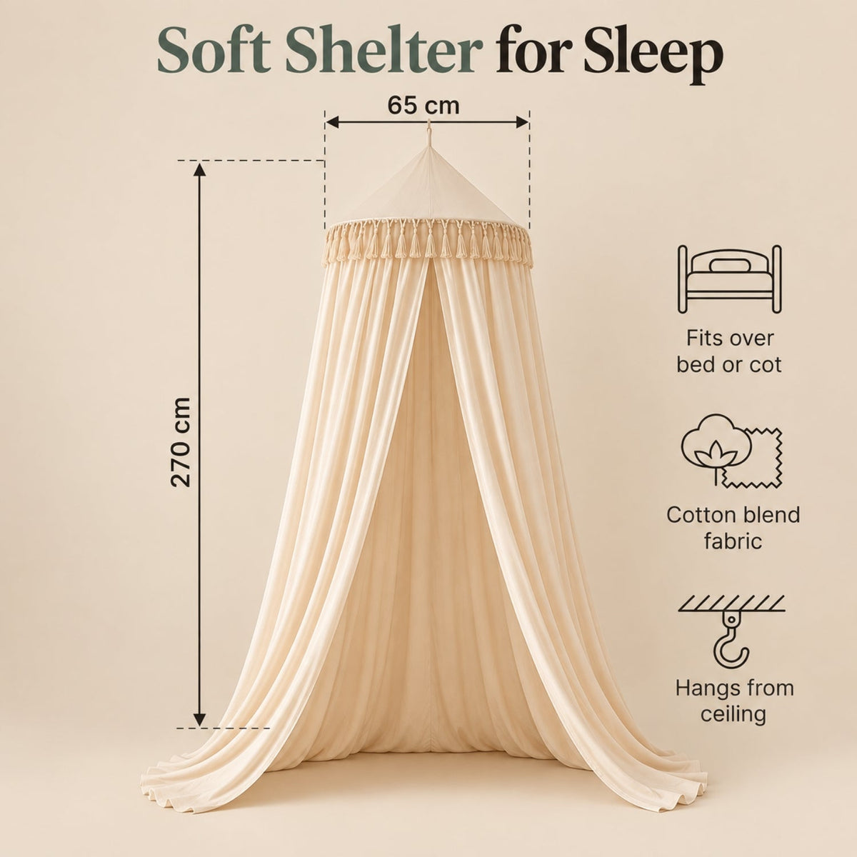 Sheer Kids Bed Canopy with Tie-Back Front, Warm Cream