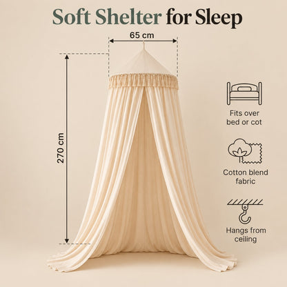 Sheer Kids Bed Canopy with Tie-Back Front, Warm Cream