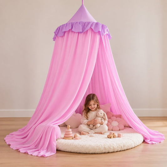 Kids Hanging Bed Canopy with Storage Hood, Pink
