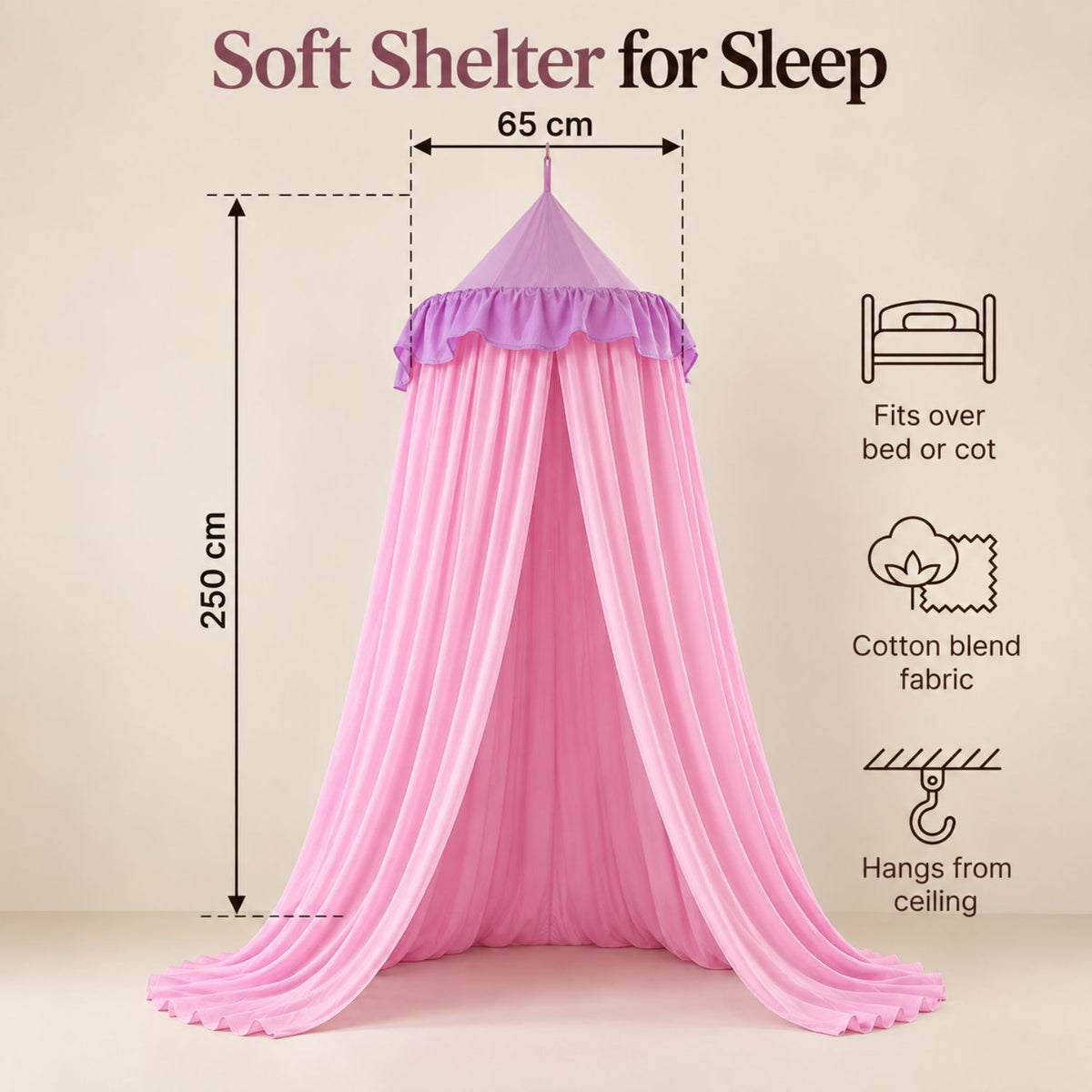 Kids Hanging Bed Canopy with Storage Hood, Pink