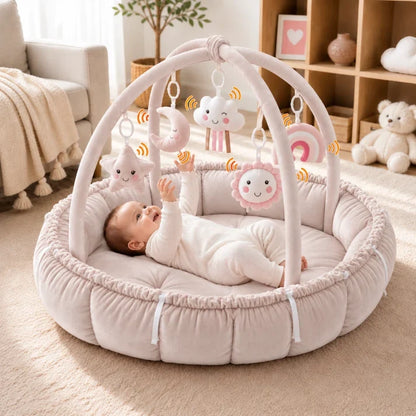 5-in-1 Baby Play Gym and Activity Mat with 5 Hanging Toys, Pink