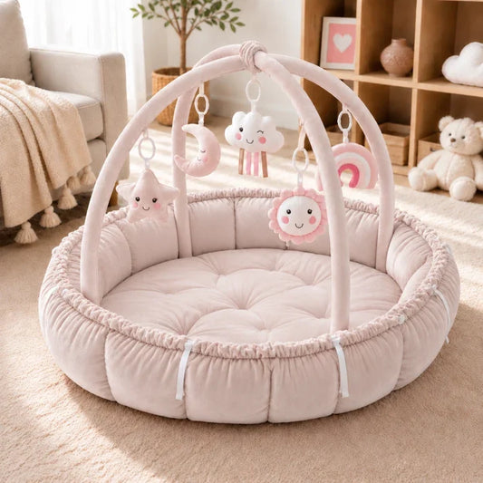 5-in-1 Baby Play Gym and Activity Mat with 5 Hanging Toys, Pink