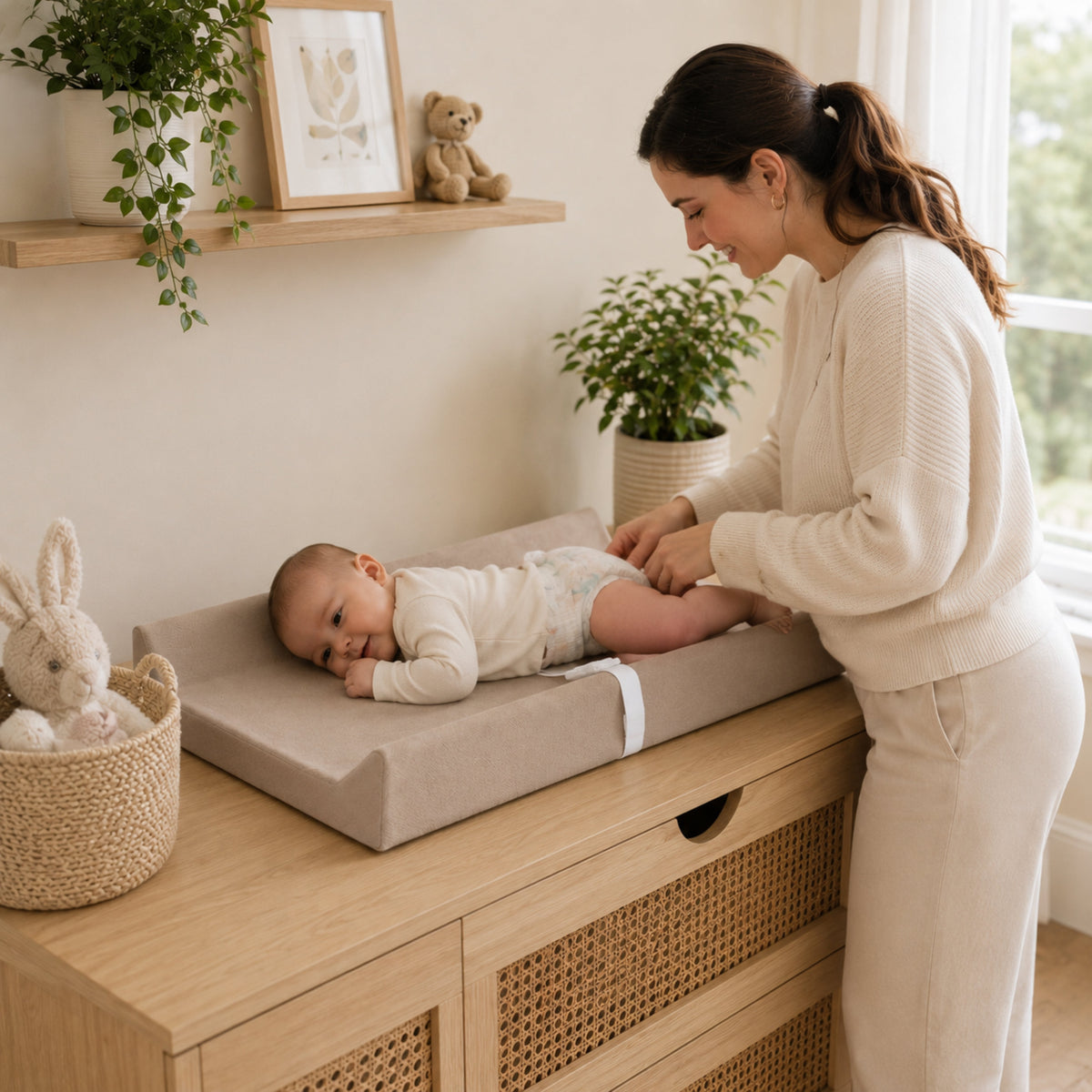 Contoured Baby Changing Pad with Raised Sides, Khaki