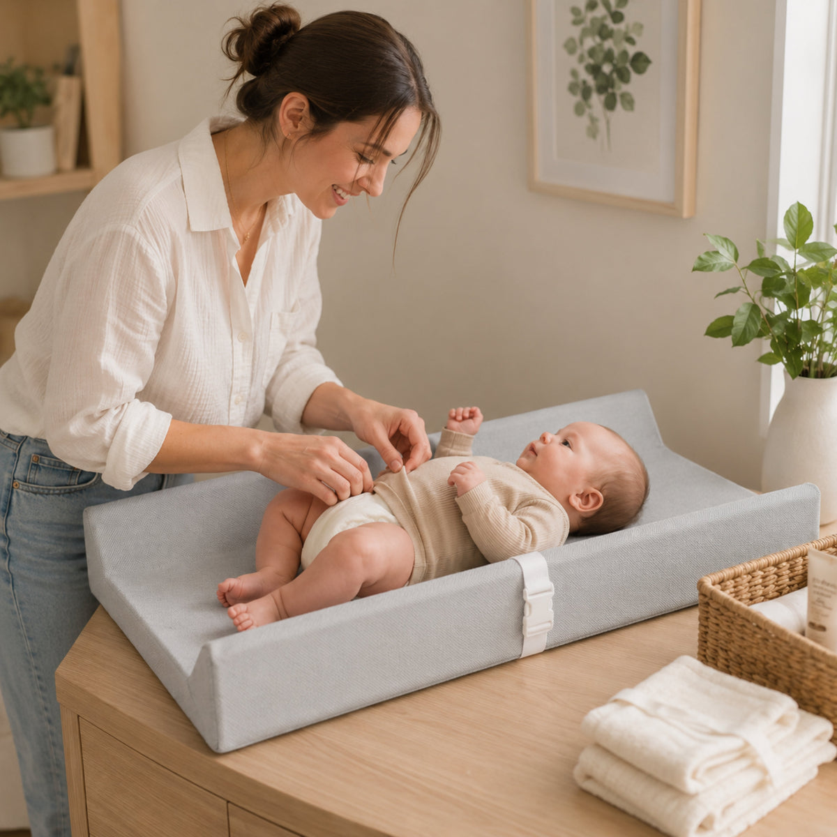 Contoured Baby Changing Pad with Raised Sides, Gray