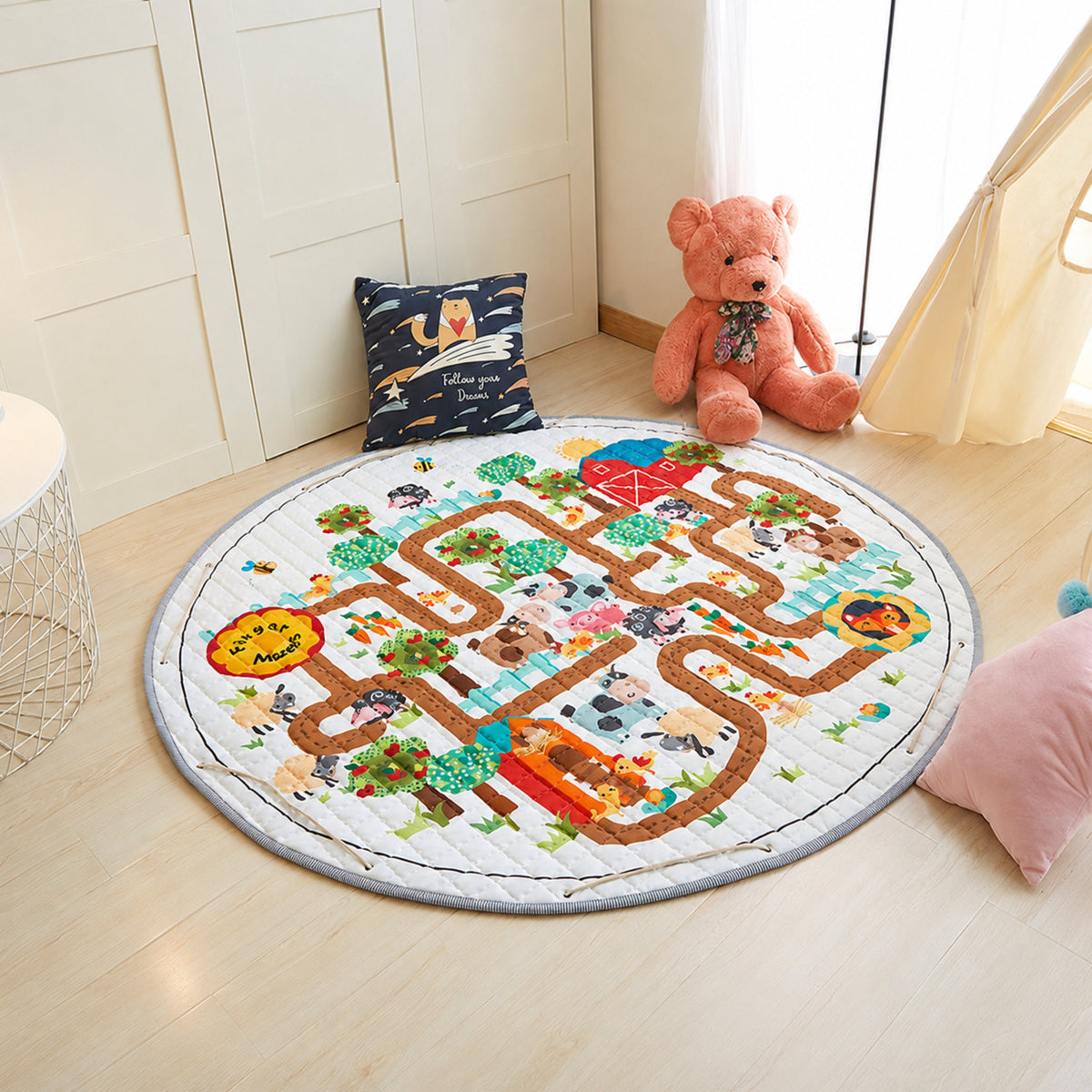 Quilted Baby Play Mat with Farm Maze Print, 150 cm