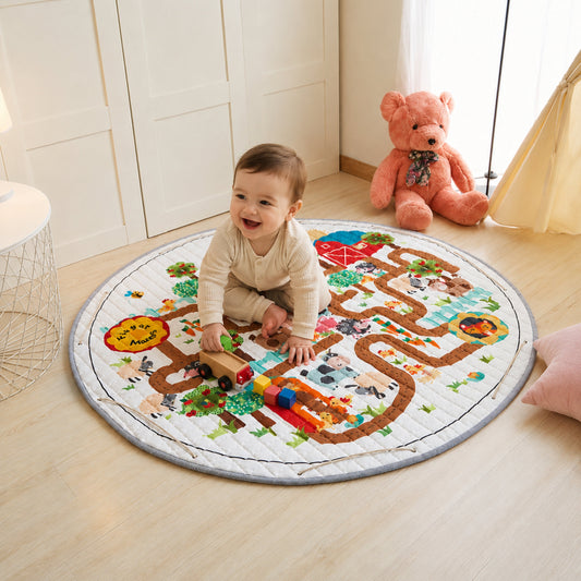 Quilted Baby Play Mat with Farm Maze Print, 150 cm