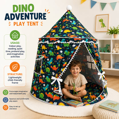 Kids Indoor Teepee Play Tent with Dinosaur Print, Black