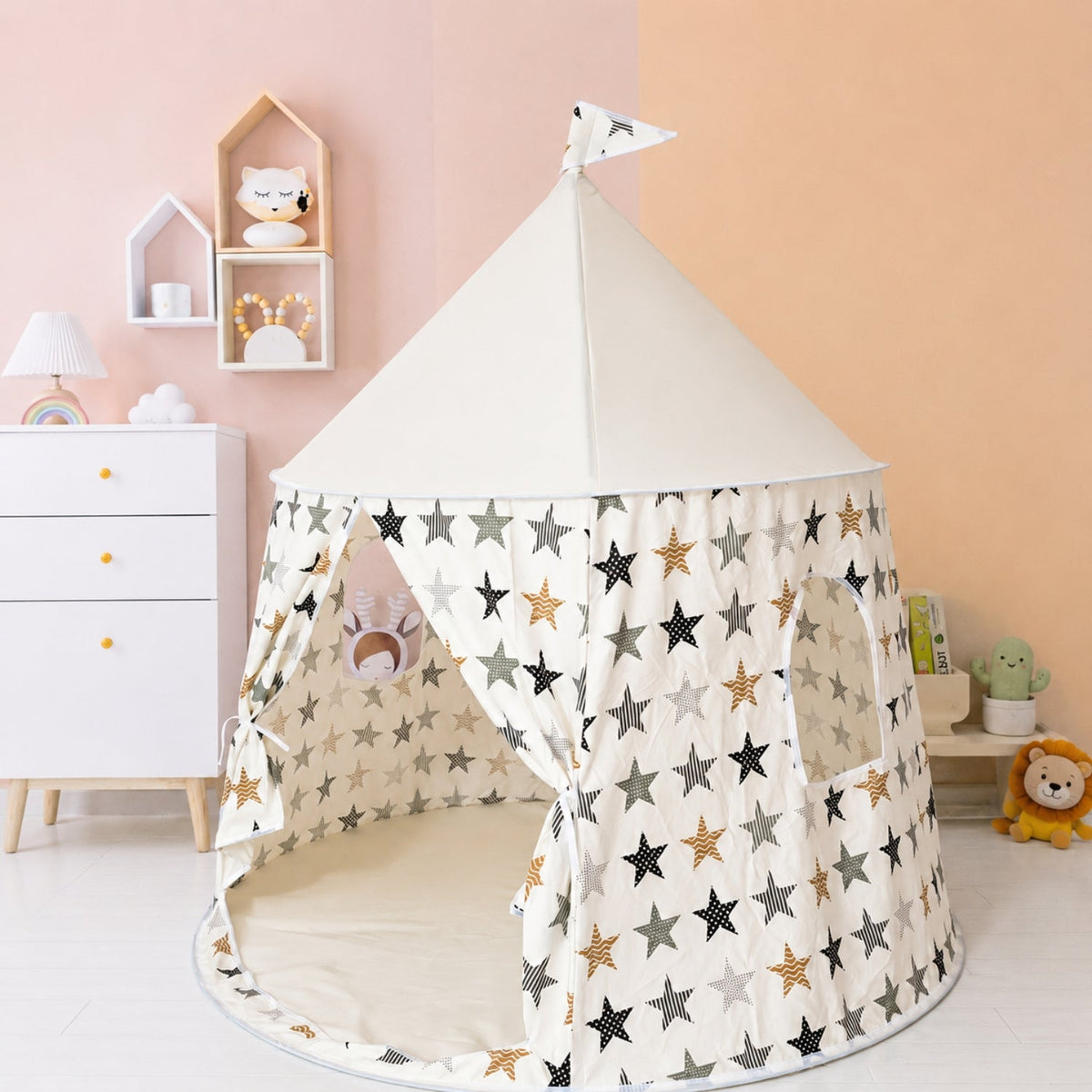 Kids Indoor Play Tent with Star Pattern, White