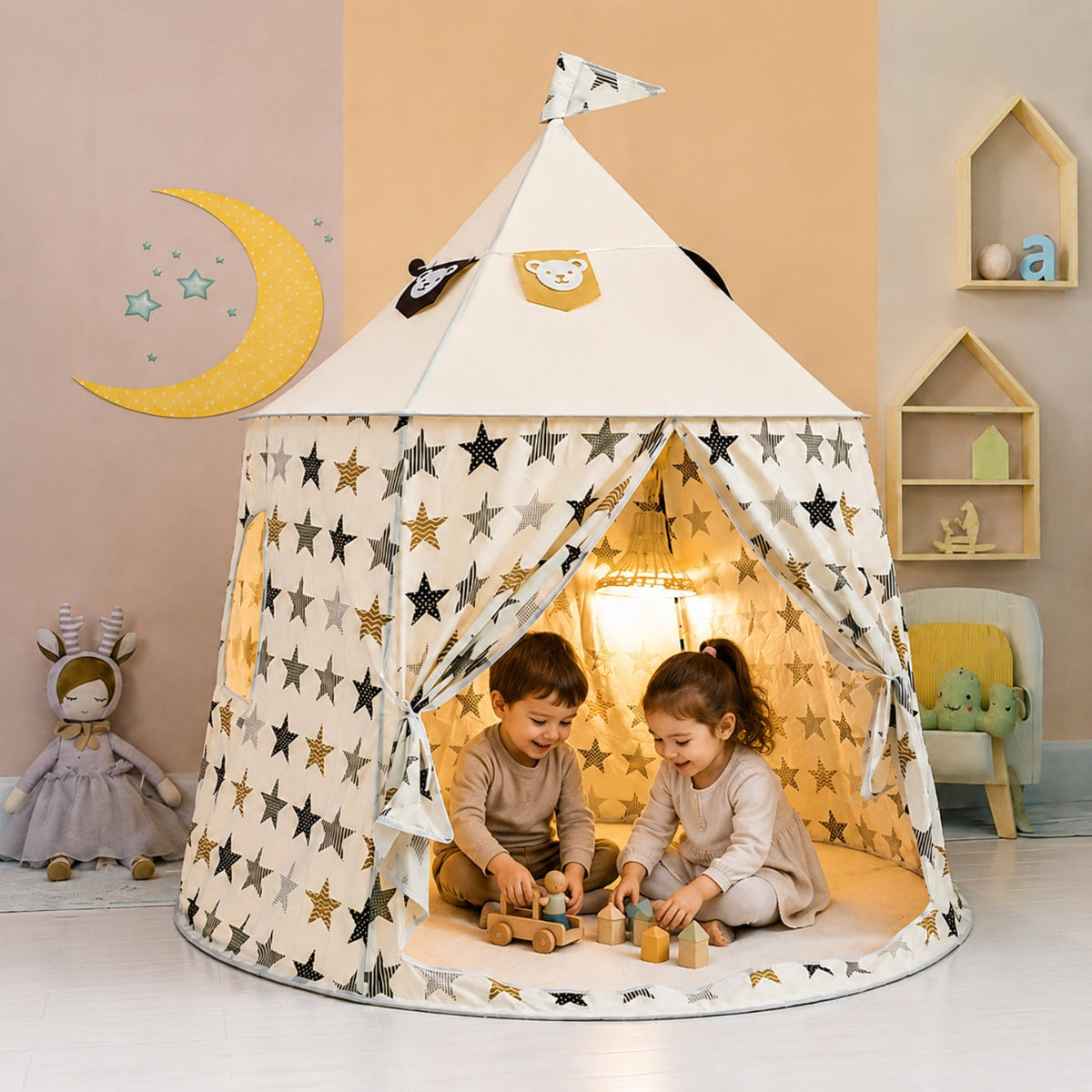 Kids Indoor Teepee Play Tent with Support Poles