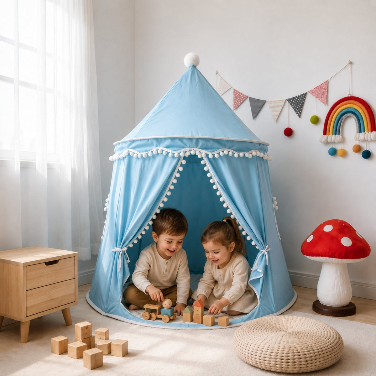 Kids Indoor Teepee Play Tent with Support Poles