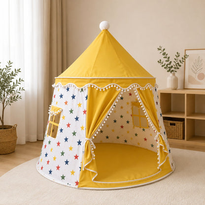 Kids Indoor Play Tent with Star Pattern, Yellow