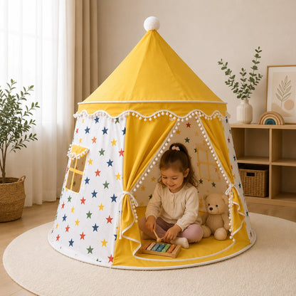 Kids Indoor Play Tent with Star Pattern, Yellow