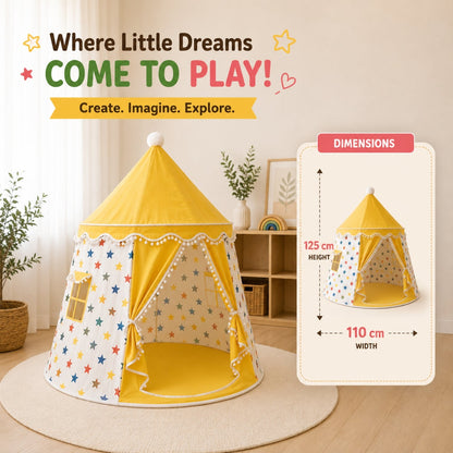 Kids Indoor Play Tent with Star Pattern, Yellow
