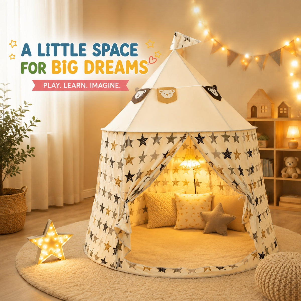 Kids Indoor Play Tent with Star Pattern, White