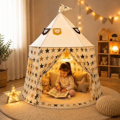 Kids Indoor Play Tent with Star Pattern, White