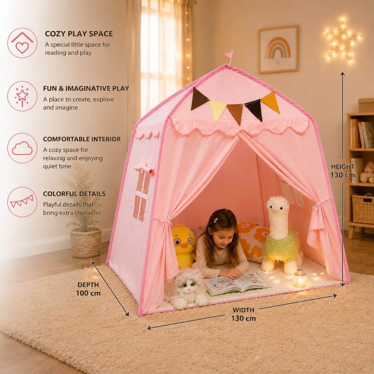 Kids Canopy Play Tent with Fibreglass Rods, Pink