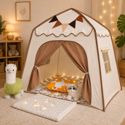 Kids Canopy Play Tent with Fibreglass Rods, Beige & Brown