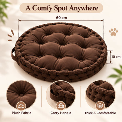 Kids Floor Cushion with Carry Handle – Plush Fabric, 60 cm, Brown