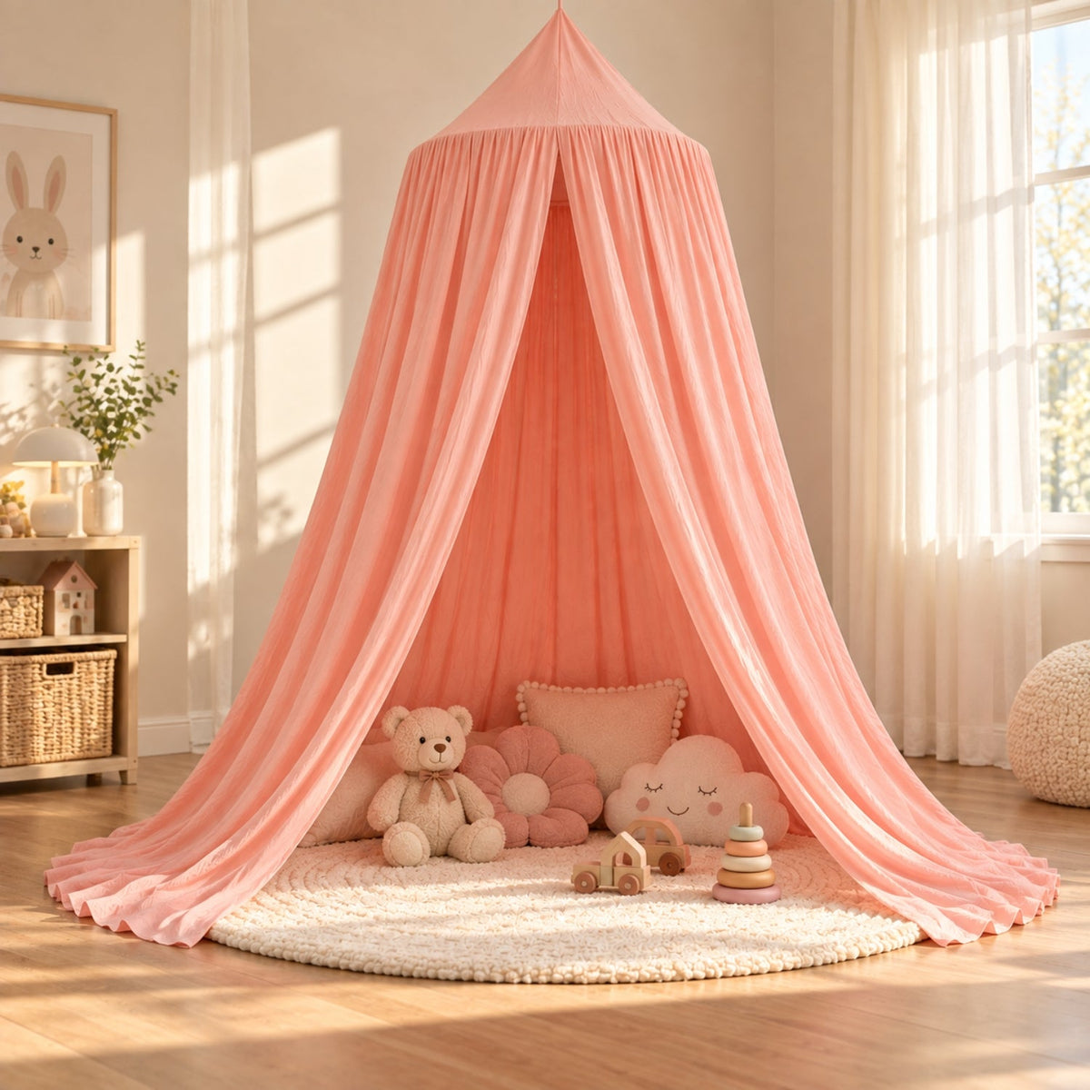 Kids Hanging Bed Canopy for Reading Dens, 270 cm – Peach