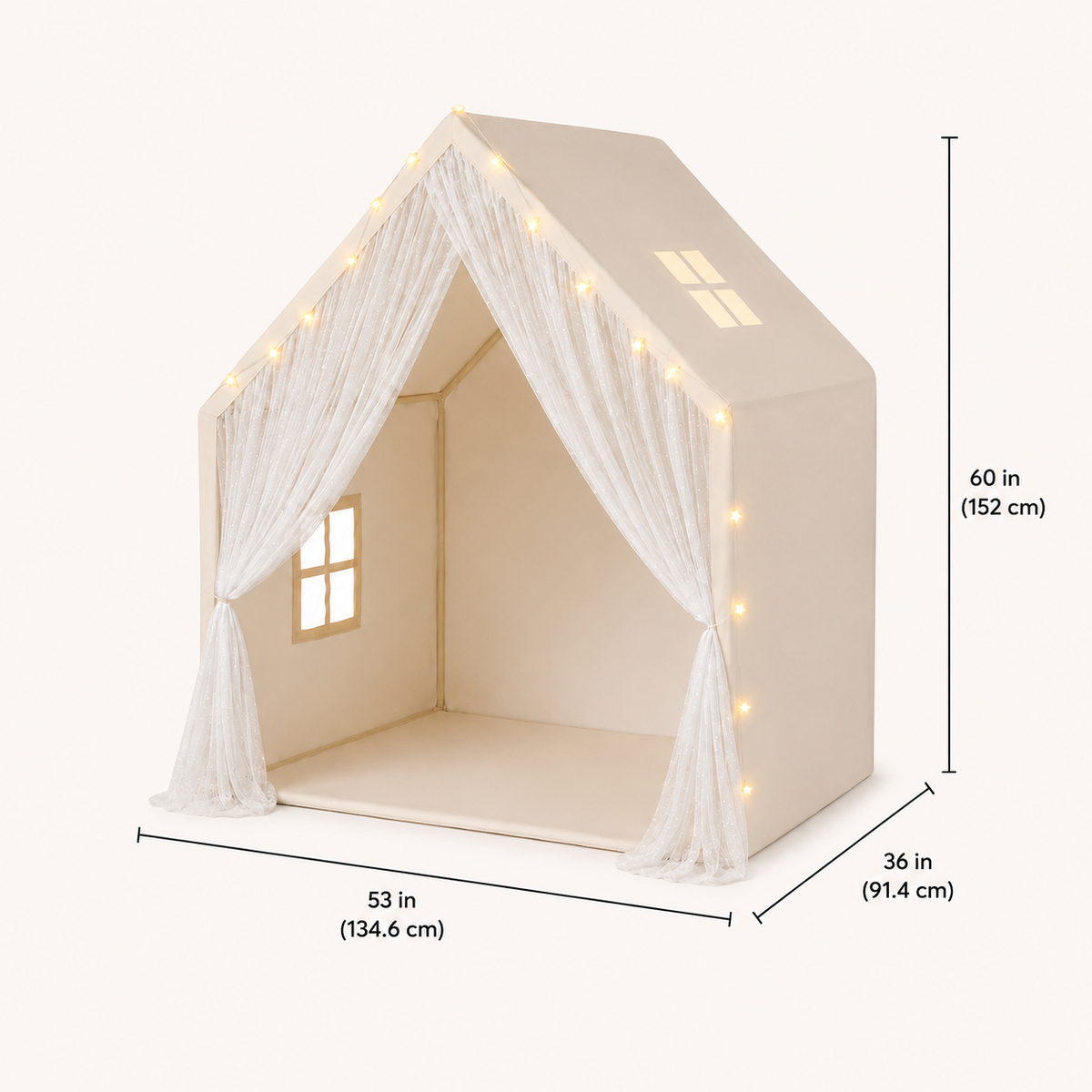Lace Kids Play Tent with Warm String Lights, Beige