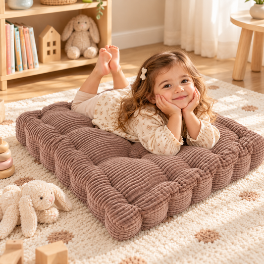 Tufted Corduroy Floor Cushion, Brown – 60 cm