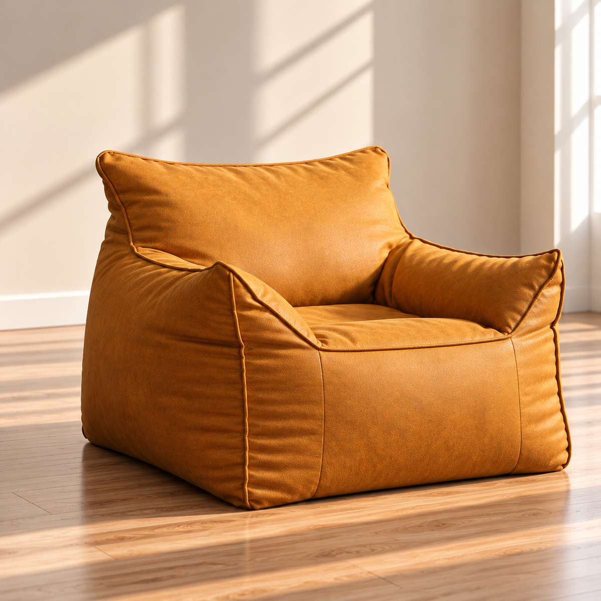 Kids Bean Bag Lounger Cover in Faux Leather, Mustard