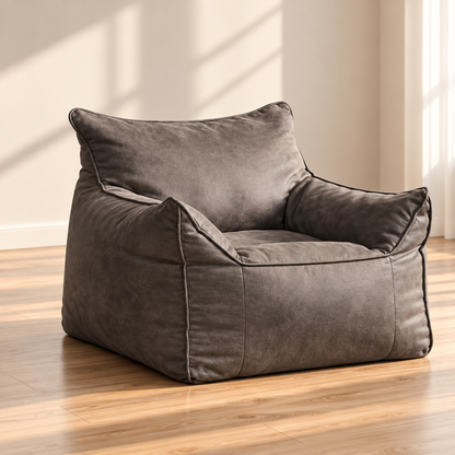 Kids Bean Bag Lounger Cover in Faux Leather, Gray