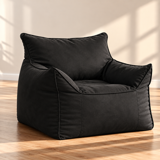 Kids Bean Bag Lounger Cover in Faux Leather, Black