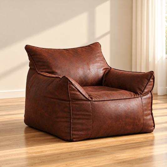 Kids Bean Bag Lounger Cover in Faux Leather, Brown