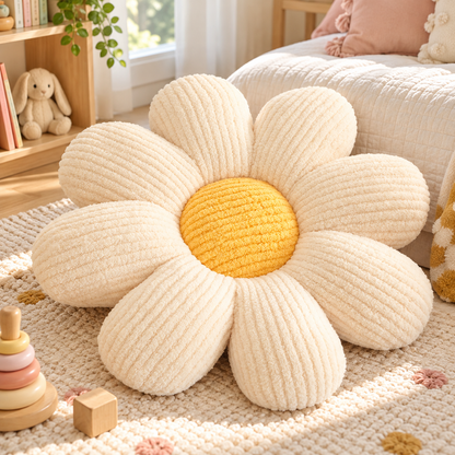 Daisy Flower Cushion in Boucle – 40 cm, Off-White
