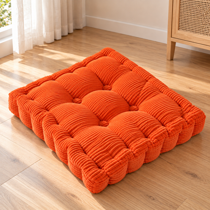 Tufted Corduroy Floor Cushion for Kids, Filled – 60 cm, Orange