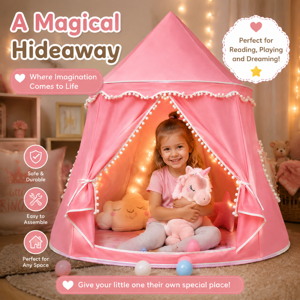 Kids Indoor Teepee Play Tent, Pink