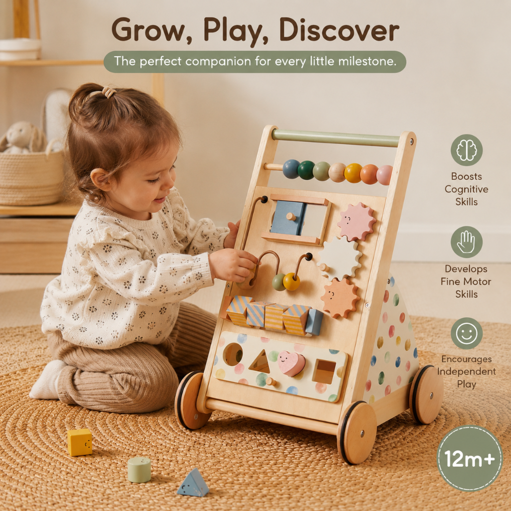 Wooden Baby Walker with Activity Board