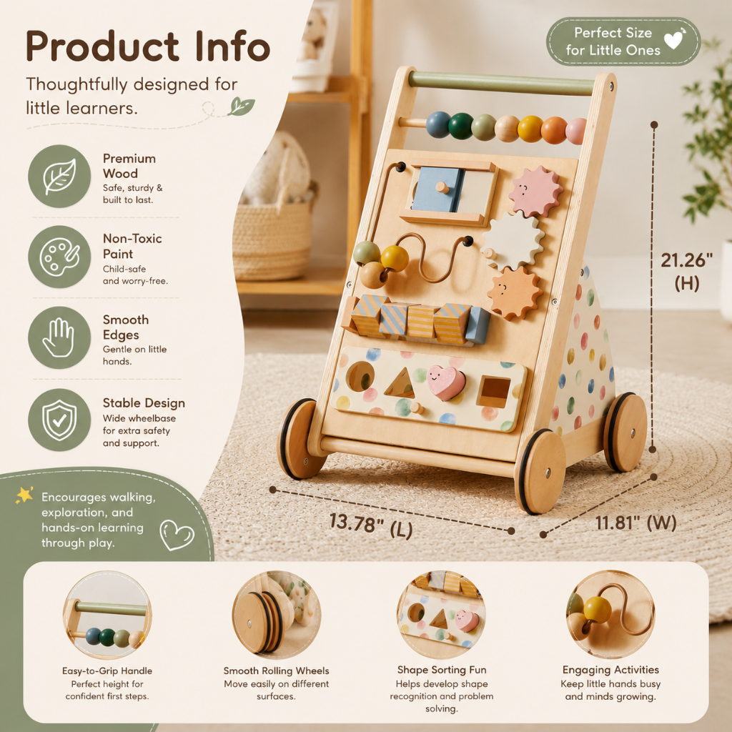 Wooden Baby Walker with Activity Board
