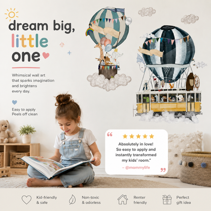 Hot Air Balloon Wall Stickers, Removable Vinyl