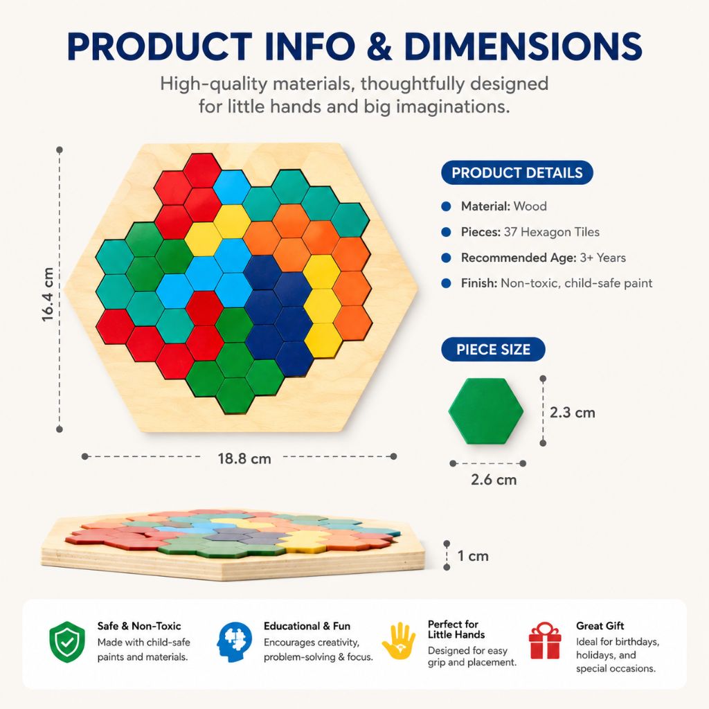 Wooden Hexagon Pattern Puzzle with Pattern Cards